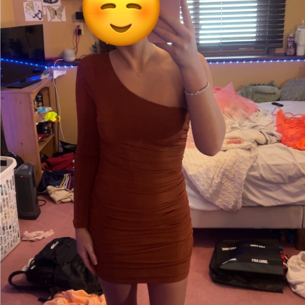 Forever 21 One-Shoulder Sparkly Copper Dress